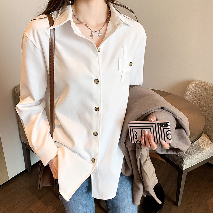Áo sơ mi công sở dài tay dáng rộng phong cách retro thời trang