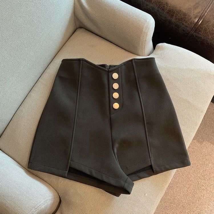 Jiashucheng Quần Short Dáng Chữ a Ống Rộng Lưng Cao Màu Đen Cỡ Lớn Thời Trang Xuân Hè Cho Nữ