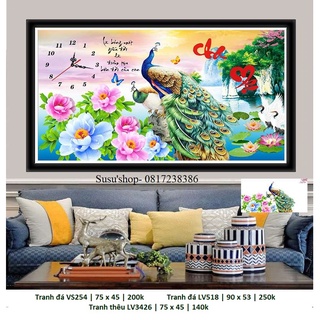 Tranh thêu chữ thập, tranh đính đá cha mẹ LV3426 (75 x 45 cm); VS254 (75 x 45 cm); LV518 (90 x 53 cm)