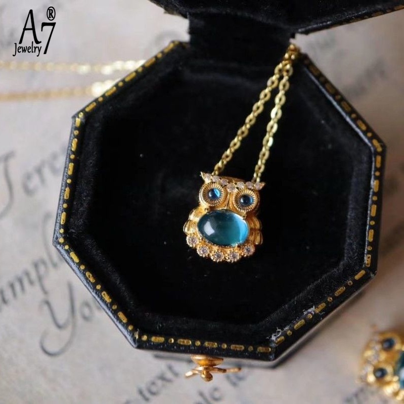 Vòng cổ Bạc Mặt Hình Cú Mèo Đính Đá Topaz Dễ Thương