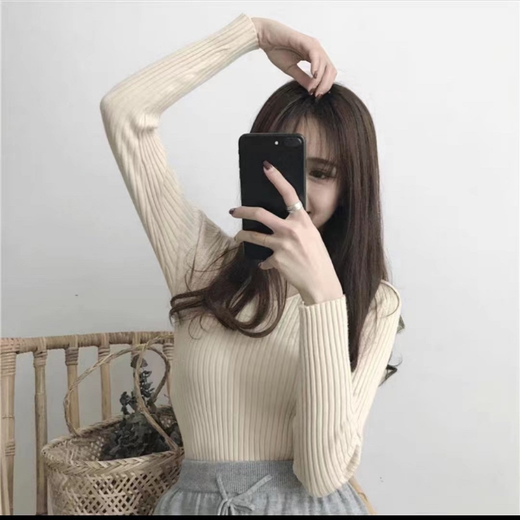 Áo Len Tay Dài Cổ Chữ V Dáng Ôm Phong Cách Vintage Thời Trang Cho Nữ