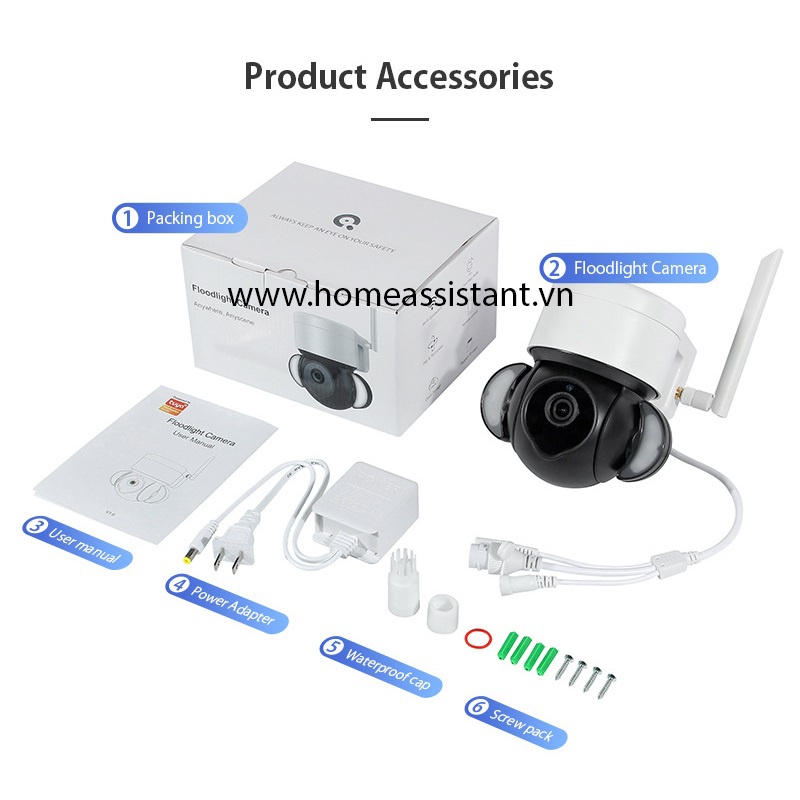 Camera Wifi Tuya 3M Tích Hợp Đèn Pha TY04  Hass