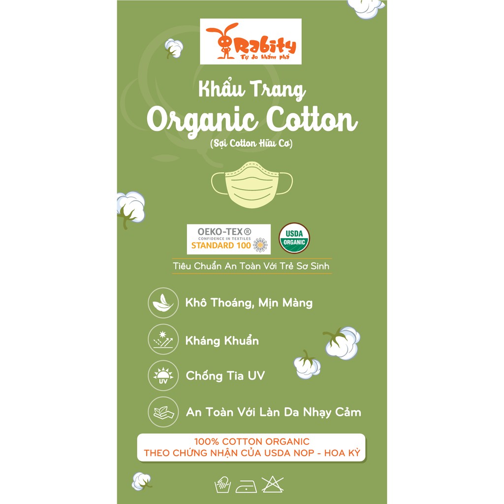 Combo 10 khẩu trang vải Organic Cotton trẻ em Rabity 2004