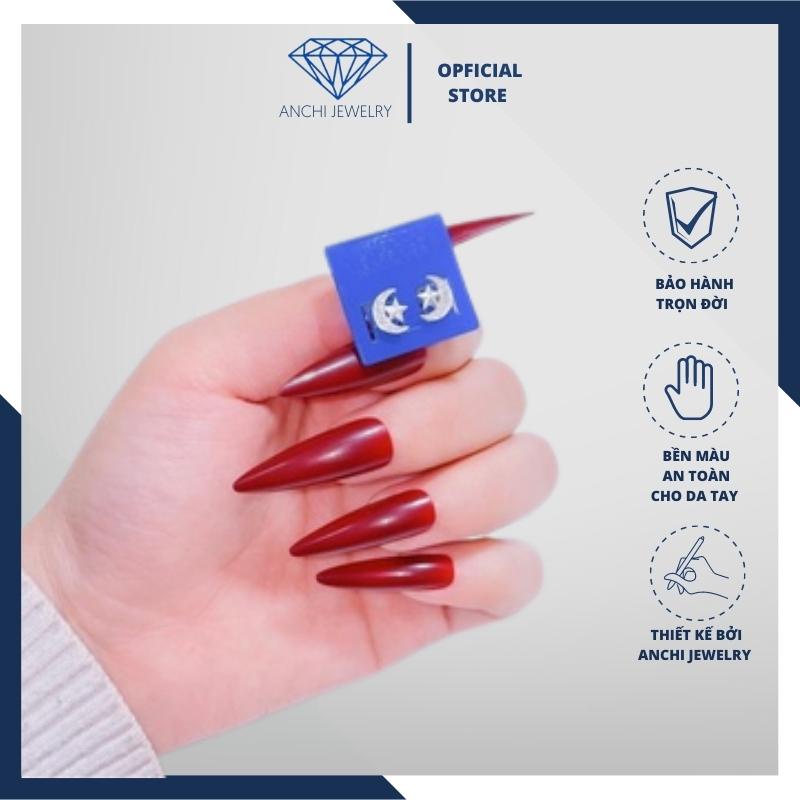 Khuyên tai trăng sao chuẩn bạc ý 925 cho nữ, ACJ3080 , Anchi jewelry