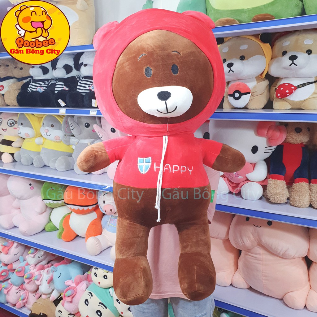 Brown Happy áo mũ đỏ khổng lồ Gấu Bông City - chiều cao thực 88cm