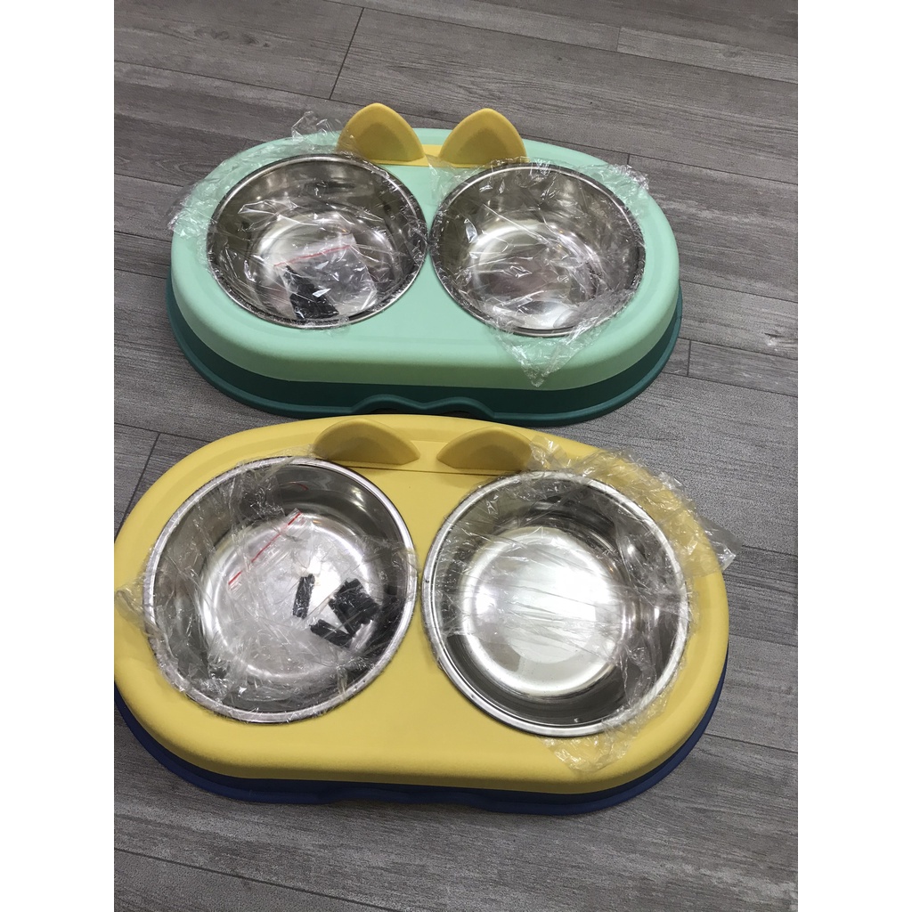 Chén ăn  đôi inox/ chống gù cho chó mèo