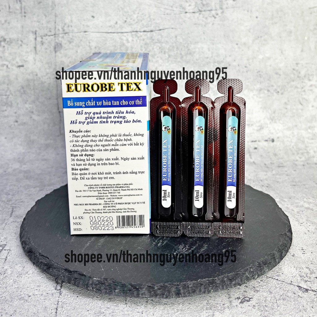 Siro ống EUROBE TEX bổ sung chất xơ, hỗ trợ tiêu hóa, giảm táo bón - HỘP 20 ỐNG