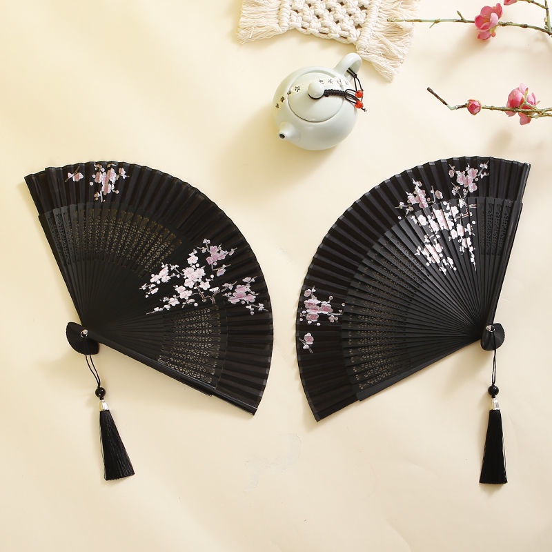 Quạt vải lụa thân tre cổ trang cách Trung hoa, dùng làm quà tặng quạt múa sự kiện