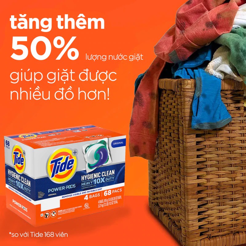 Viên giặt Tide Laundry Hygienic Clean Heavy 10X Duty Powder Pods bịch 17 viên của Mỹ - EDS Hàng Mỹ