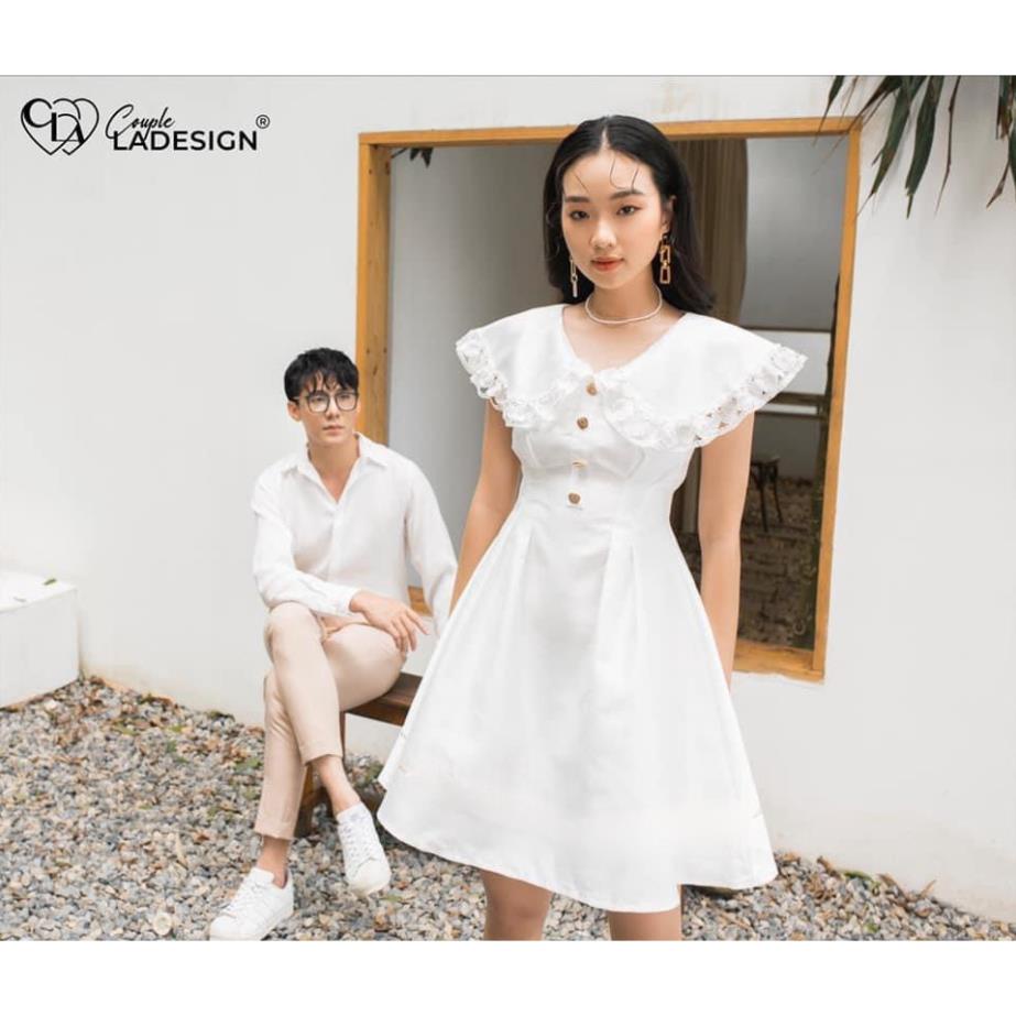 HT Áo ĐÔi Set áo váy sơ mi đôi nam nữ màu xanh cao câp phong cách hàn quốc(có ảnh thật)