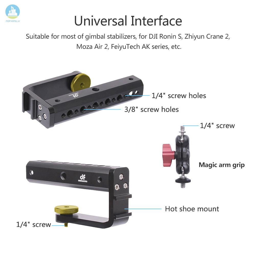 MI   DF DIGITALFOTO VISIONBH Universal Reversed Bottom Handle Gimbal Extended Bracket with Hot Shoe Mount 1/4 & 3/8 Inch Screw Mount for Single Hand Gimbal   Mounting Monitor Microphone LED for DJI Ronin S Zhiyun Crane 2 Moza Air 2 FeiyuTech Gimbal Access