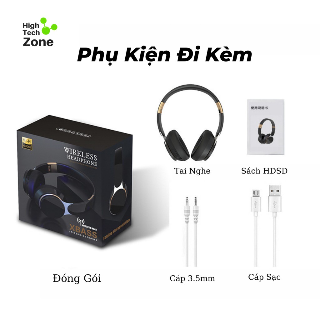 Tai Nghe Bluetooth Chụp Tai Bluetooth 5.0 Có Mic Âm Bass Mạnh Đệm Tai Da Protein Giảm Ồn Siêu Êm