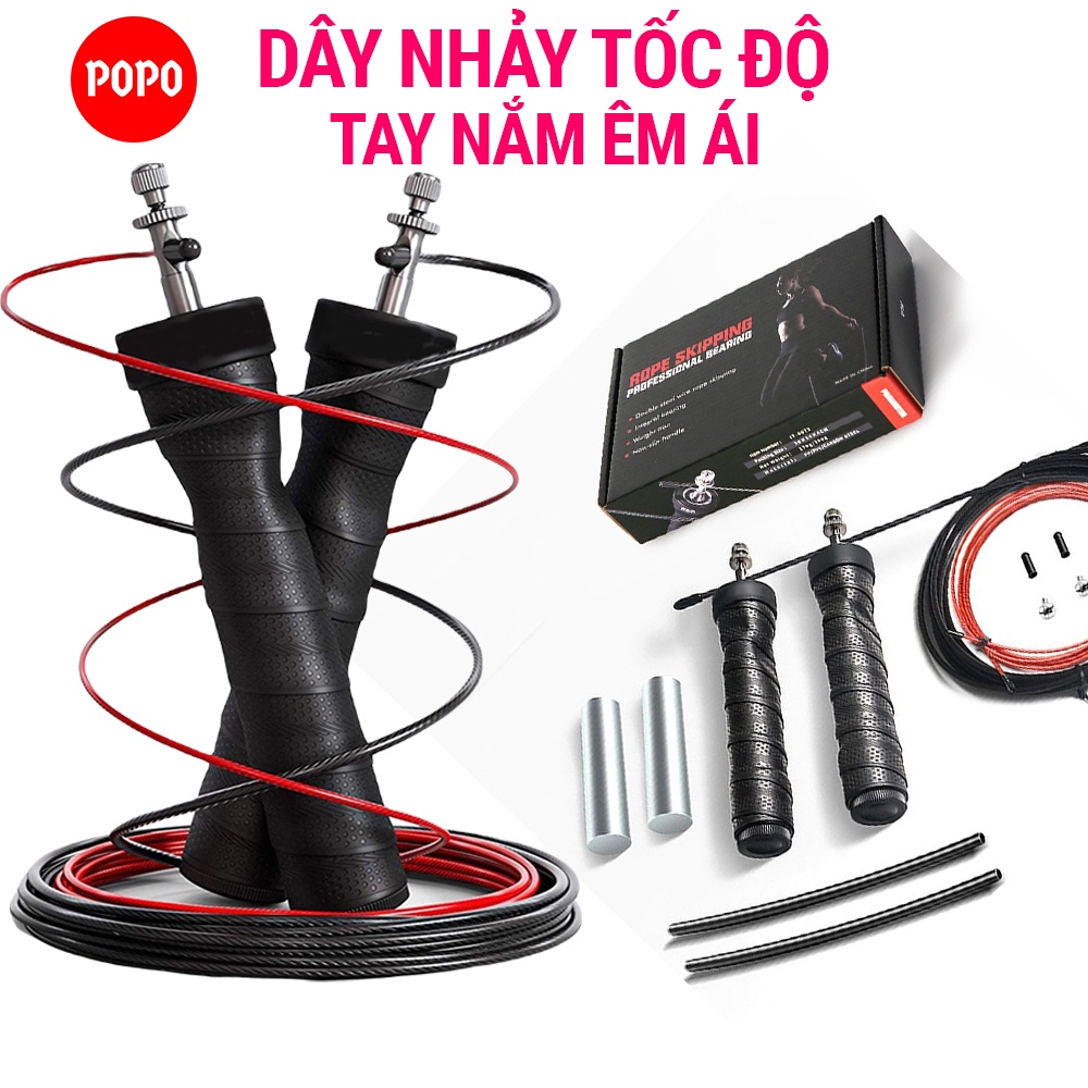 Dây nhảy tốc độ POPO TS81 tập thể lực thể thao dành cho nam và nữ, kèm các phụ kiện hỗ trợ mức lực