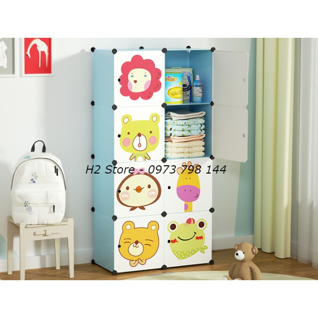 TỦ NHỰA THÔNG MINH ĐỂ ĐỒ CHO BÉ LẮP GHÉP 8 Ô CỬA MÈO BAY CUTE ĐA NĂNG CHO TRẺ sâu 47cm