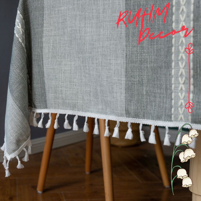 Khăn trải bàn cao cấp sang trọng Ruhm Decor cotton thêu dày dặn, không bai xù trang trí phòng ăn KBCC14