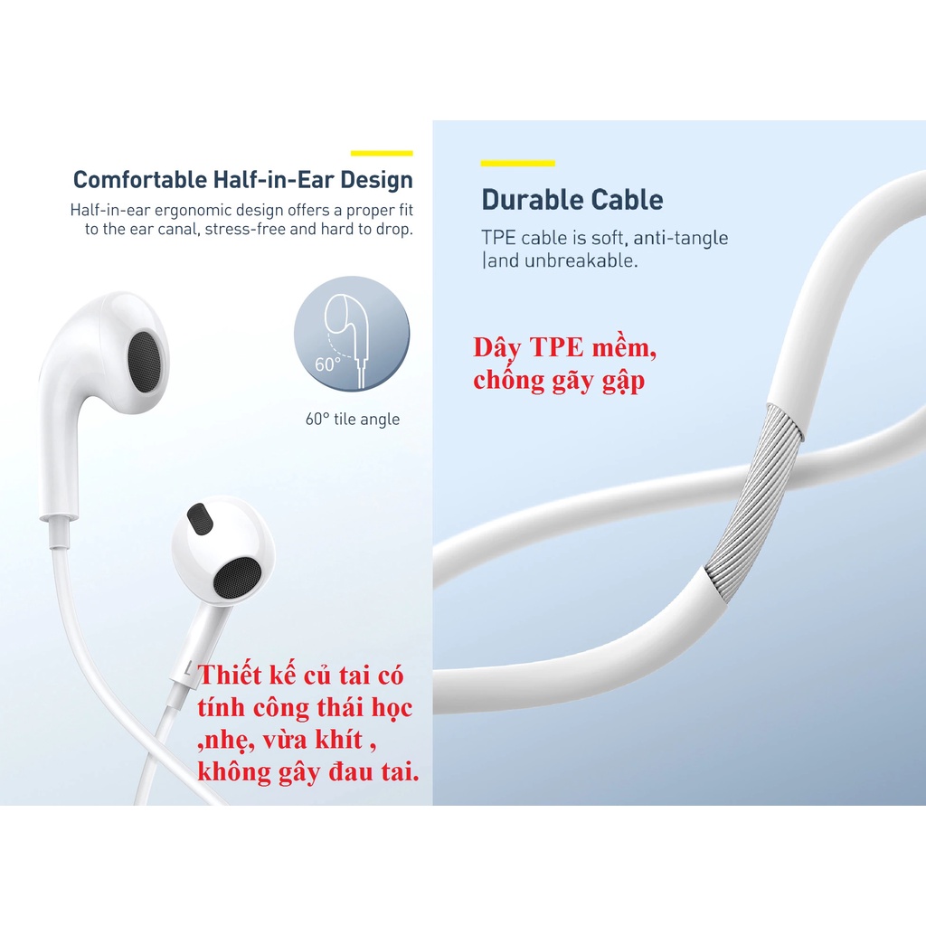Tai nghe nhét tai có mic chân cắm type C Baseus Encok C17