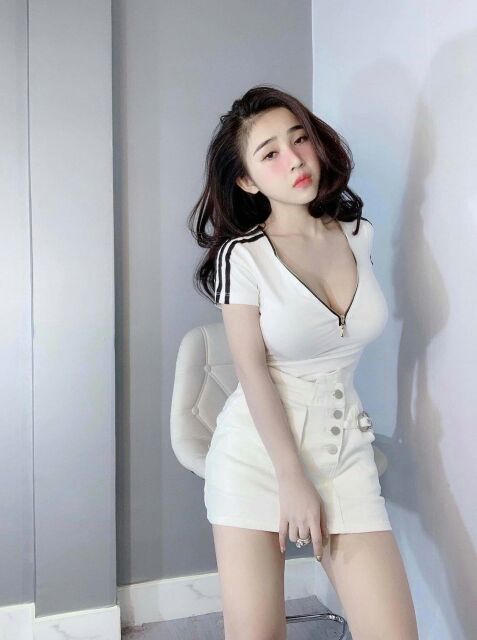 Áo dây kéo cổ phối sọc co giãn, thoải mái (&lt;52kg, ảnh thật cuối)