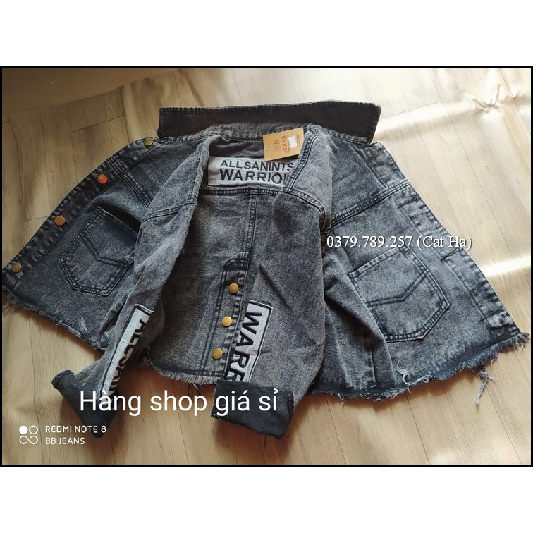 Aó khoác jean nữ xám xanh như hình form dưới 58Kg Warrior xanh BB19
