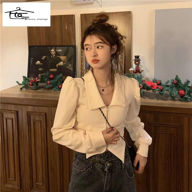 Áo Sơ Mi Ngắn Thoải Mái Phong Cách Retro Pháp Cho Nữ