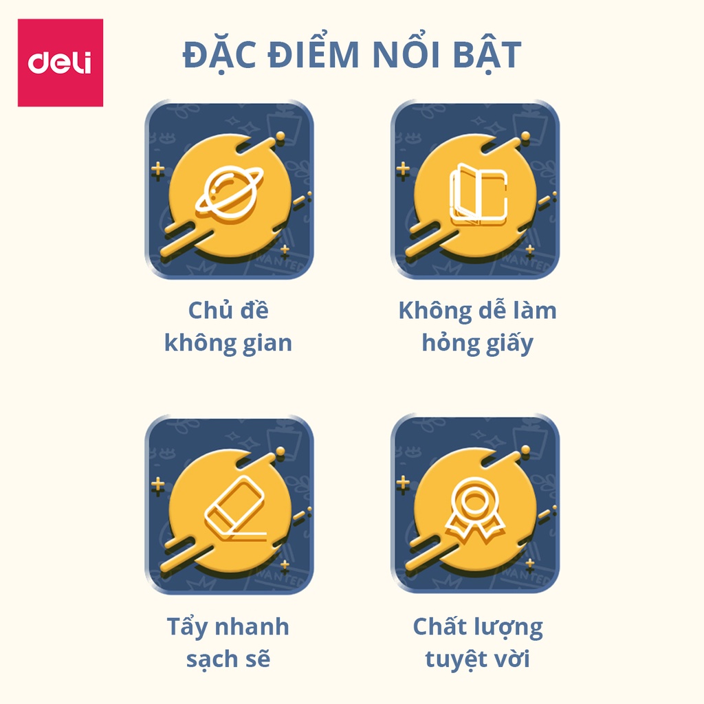 Gôm tẩy họa tiết phi hành gia Deli - Mềm dẻo, chắc chắn và hạn chế để lại vụn tẩy - 2 màu - 71133