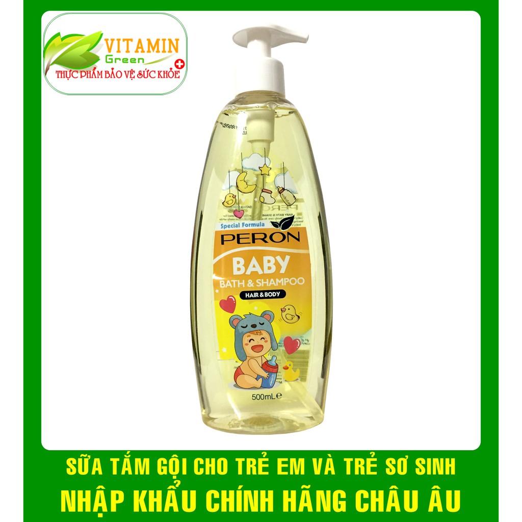 SỮA TẮM GỘI CHO BÉ PERON BABY BATH &amp; SHAMPOO GIÚP GIẢM RÔM SẢY, MUN SỮA 500ML | NHẬP KHẨU CHÍNH HÃNG CHÂU ÂU