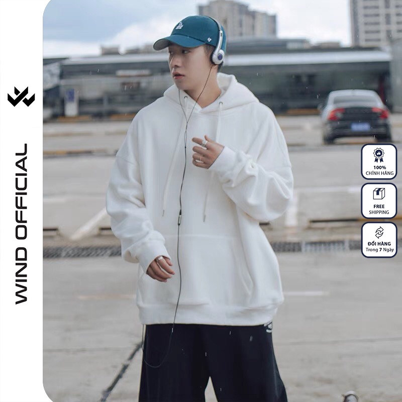 Áo hoodie unisex WIND form rộng nỉ nam nữ Trơn HD21 thời trang thu đông oversize