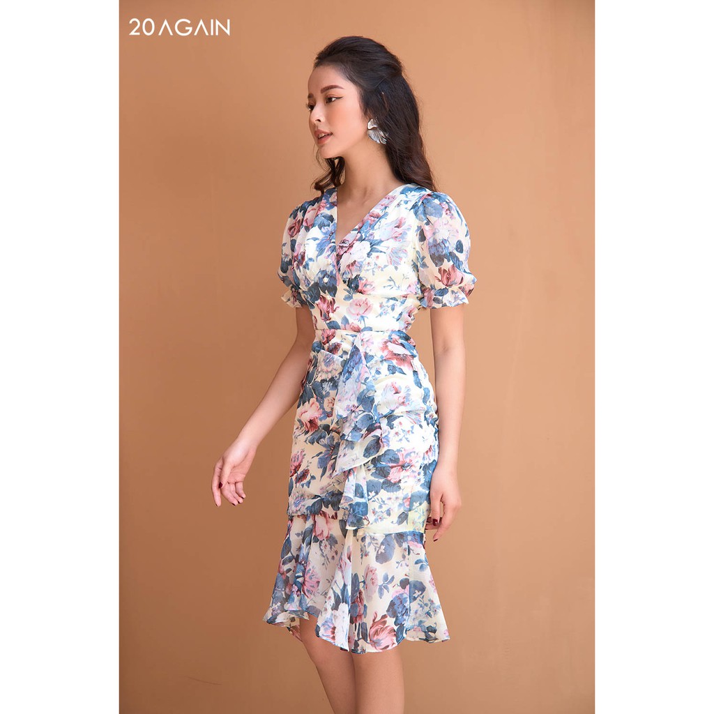 Đầm hoa Ôm Bèo Thân Dưới 20AGAIN DOA1608, đầm đi biển, đầm đi tiệc thanh lịch, tôn dáng | BigBuy360 - bigbuy360.vn