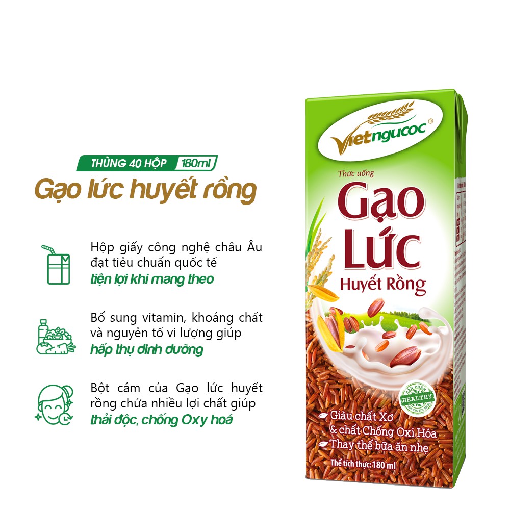 Thức uống Gạo lức huyết rồng Việt Ngũ Cốc lốc 4 hộp - 180ml/hộp