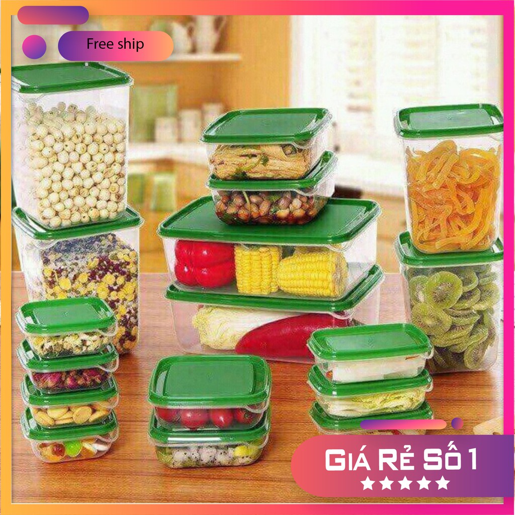 Bộ hộp 17 món IKEA - set 17 hộp nhựa cao cấp đựng thực phẩm bảo quản tủ lạnh [Giá Sỉ SLL]
