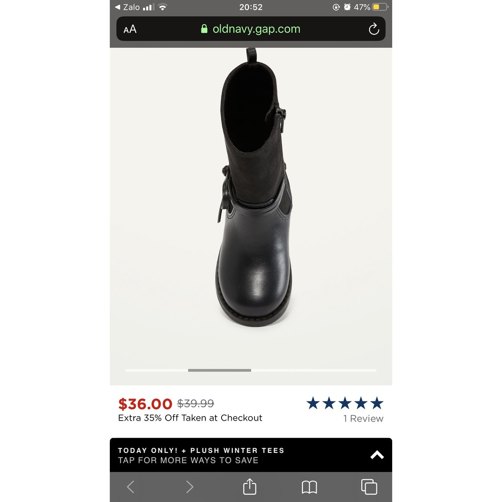 Boot da Old. Navy đen phối nơ kéo khóa