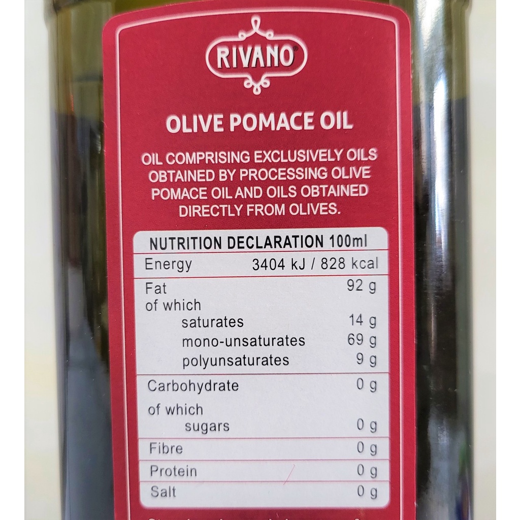 [Chai 1 Lít – POMACE ] DẦU Ô LIU TINH CHẾ [Italia] RIVANO Olive Oil (pkg)