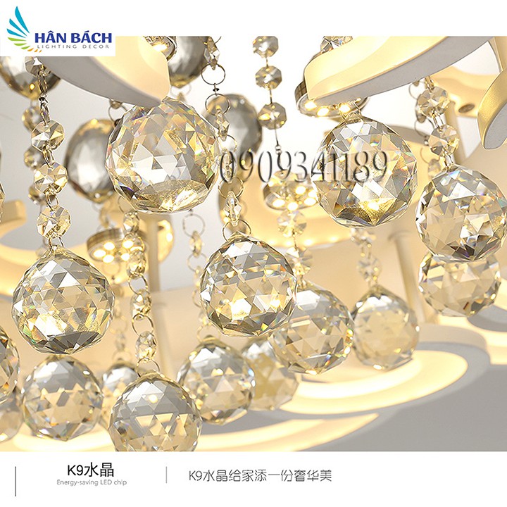 đèn mâm led pha lê hiện đại,đèn chùm đèn trong phòng ngủ phòng khách 3 màu