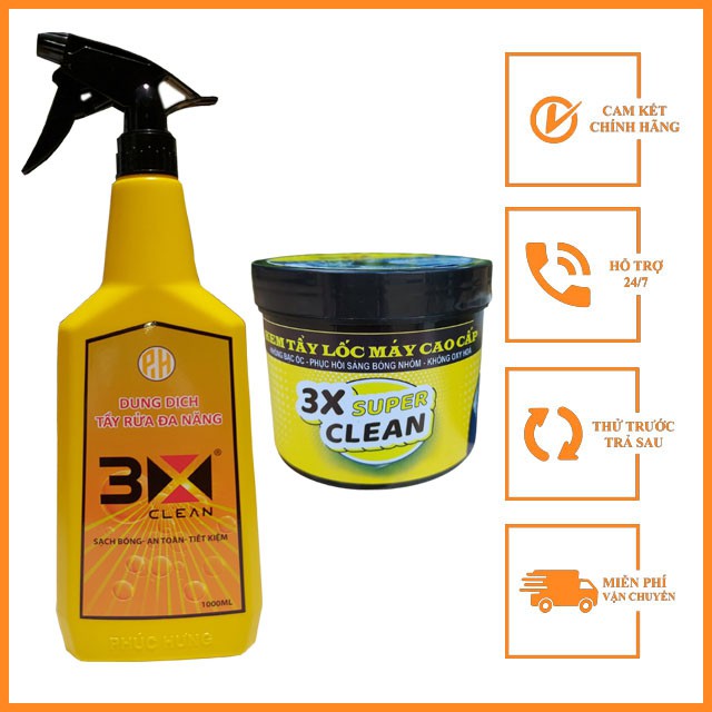 Dung Dịch Nước Tẩy Rửa Đa Năng Ô Tô Xe Máy 3 X Clean + 3 X Super Clean, Kết Hợp Làm Sạch Toàn Thân Xe Ô Tô, Xe Máy