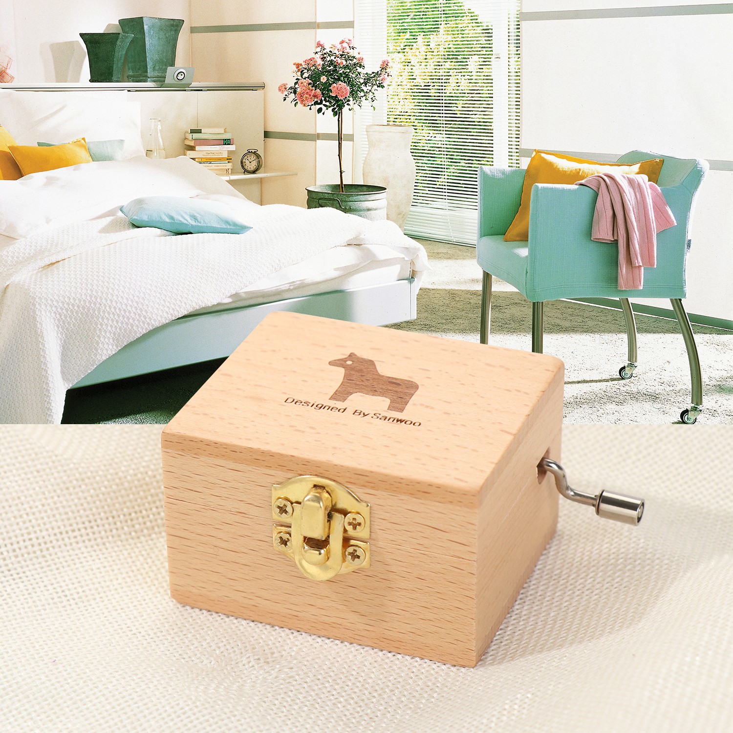 💜ZAIJIE💜 Mother's Day Wooden Hand Crank Birthday Musical Boxes Music Box Classical Thanksgiving Day Memorial Gifts Valentine's Day Antique Engraved