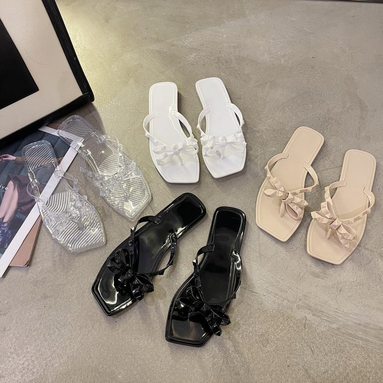 Dép Ielgy nhựa dẻo trong suốt đính nơ thời trang xinh xắn cho nữ