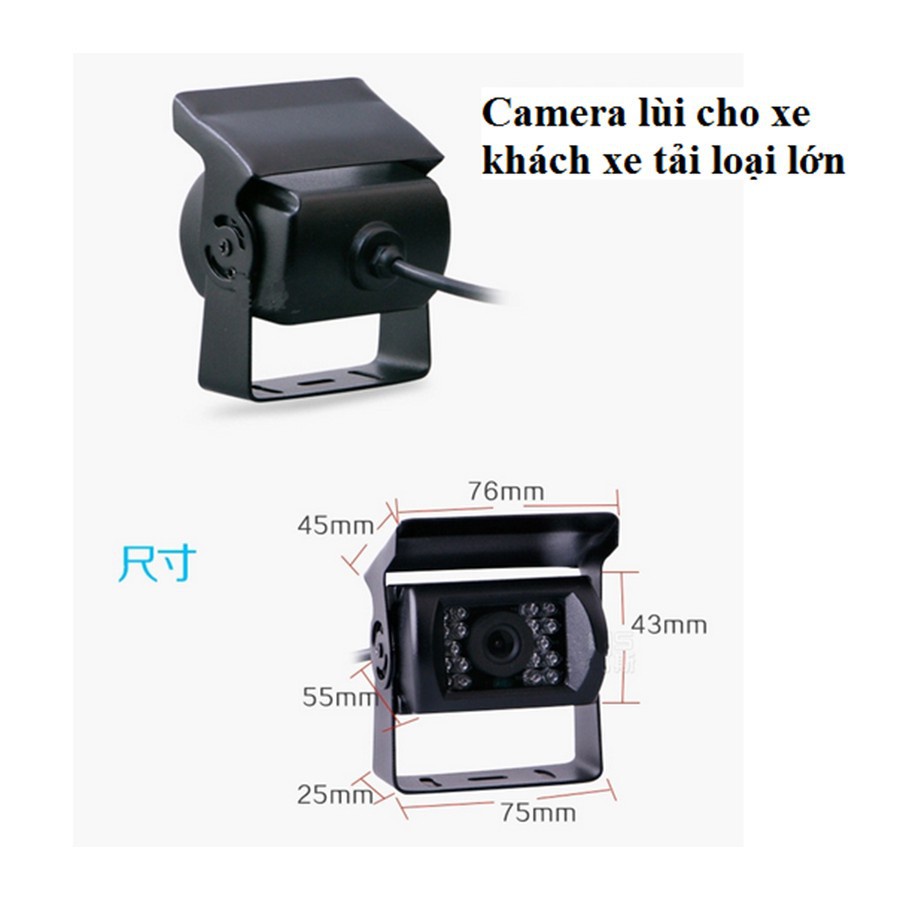 Camera Lùi Cho Xe Tải Xe Công Trình 12V/ 24V - có led hồng ngoại ban đêm, góc quay rộng - kèm dây AV 12 met