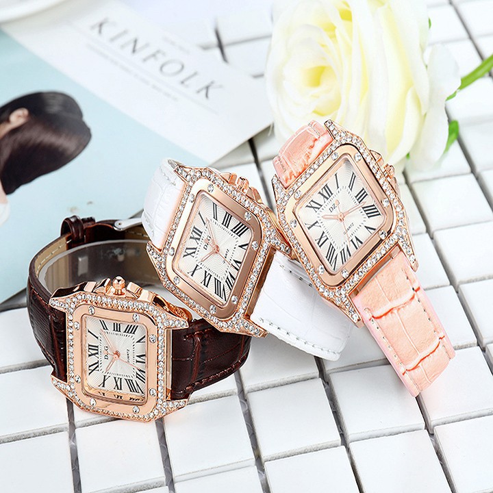 Đồng hồ nữ DZG 1526 mặt vuông dây da thời trang Bán lẻ giá sỉ