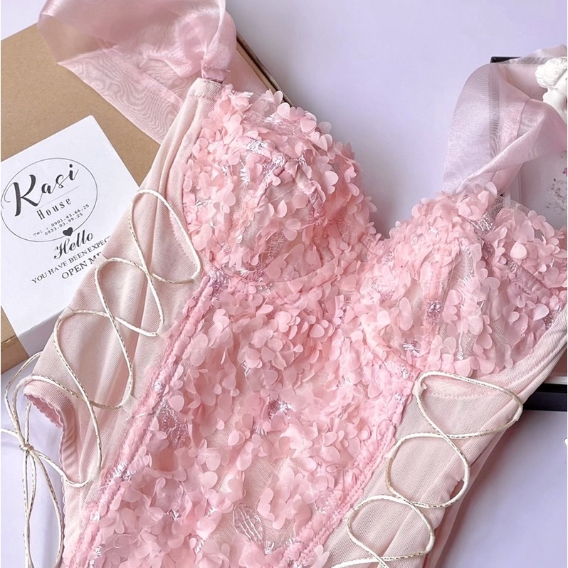 Áo lót nội y corset thiết kế ren hoa tả thực cao cấp