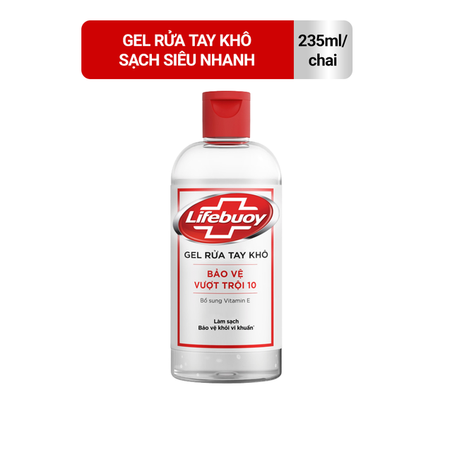 Gel rửa tay khô sạch siêu nhanh Lifebuoy bảo vệ vượt trội 10 (Chai nắp 235ml)