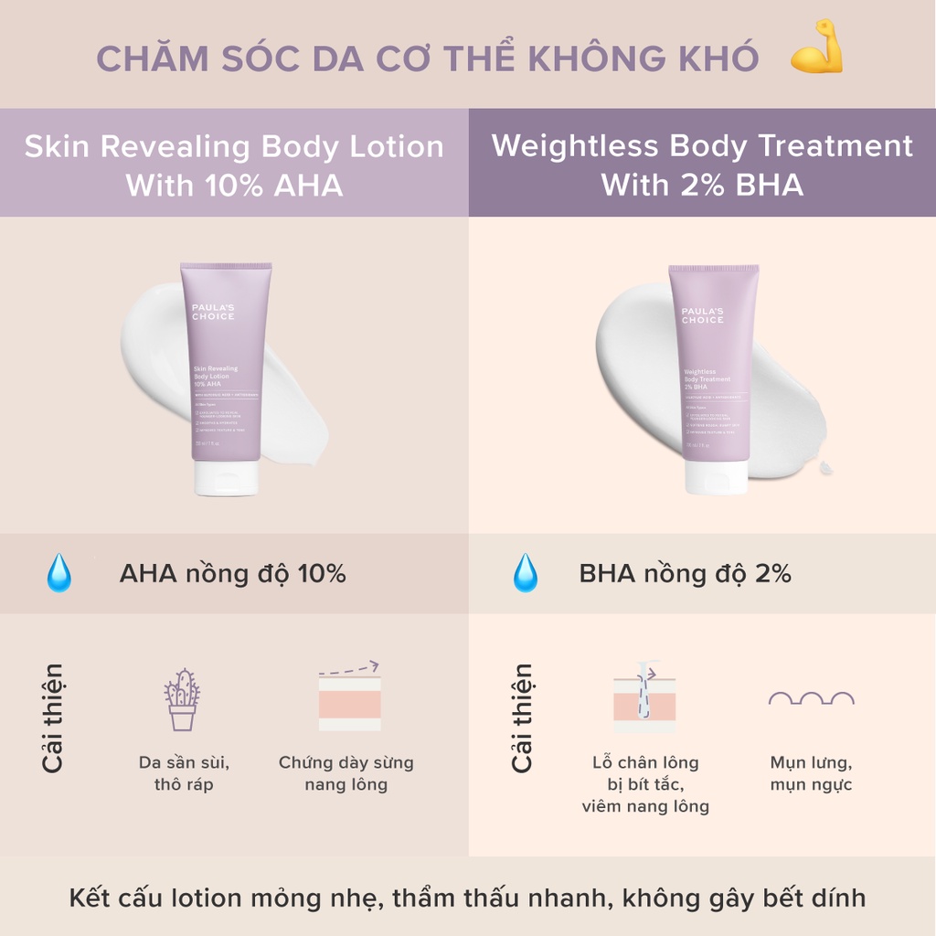 [PAULA'S CHOICE] Kem Dưỡng Thể AHA Sáng Da Cải Thiện Dày Sừng Nang Lông Skin Revealing Body Lotion 10% AHA 210ml Mã 5900