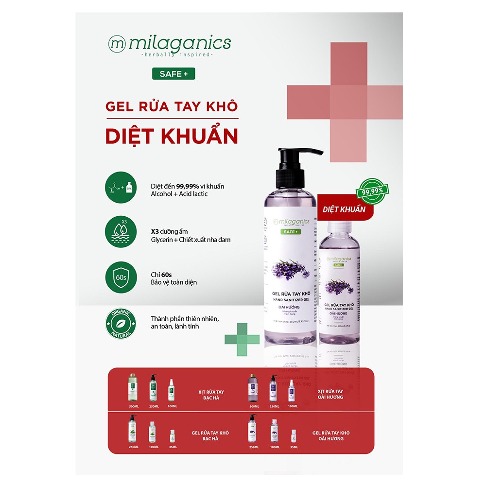 Gel Rửa Tay Khô Milaganics Hand Sanitizer Oải Hương Kháng Khuẩn 100ml | BigBuy360 - bigbuy360.vn