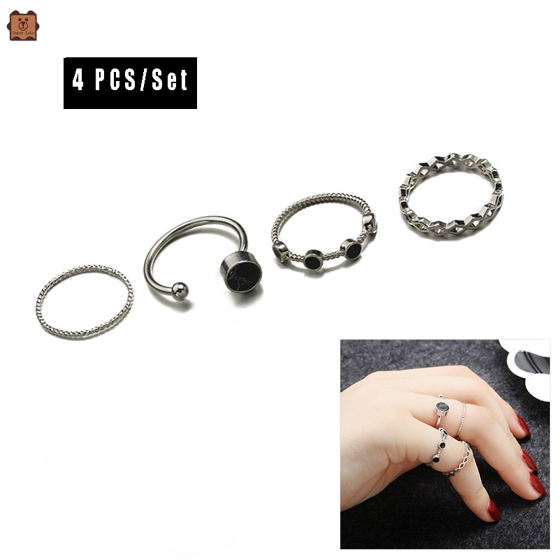 Set 4 nhẫn đính hạt sành điệu dạng hở