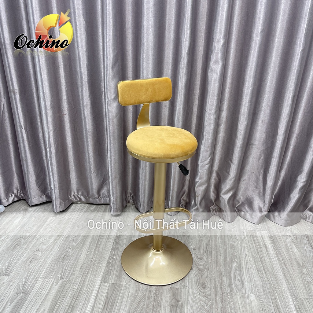 Ghế Bar, Ghế Trang Điểm Chân Mạ Vàng Nhạt Cao Cấp Đệm Bọc Da Sang Chảnh (Hình Thật Shop Chụp)
