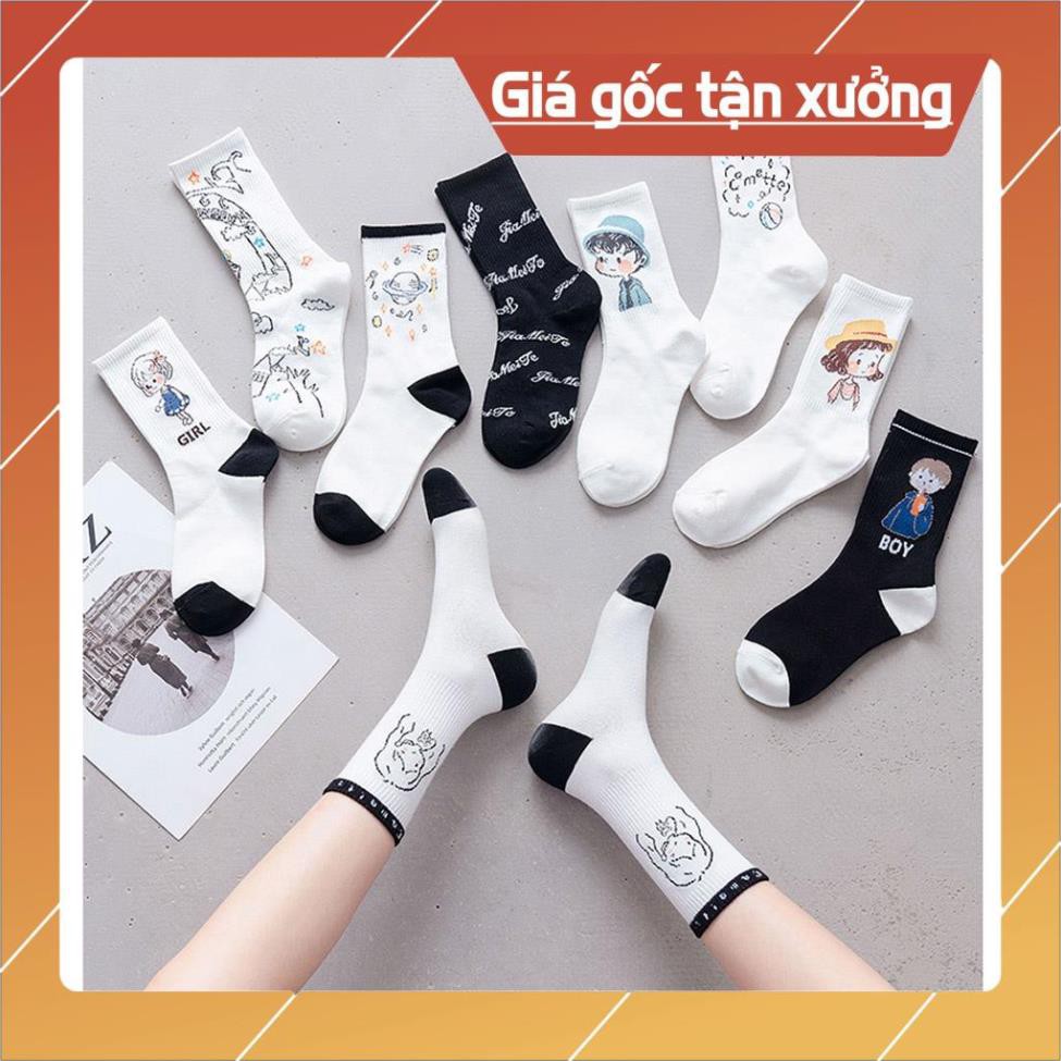 Tất nam nữ cổ cao họa tiết trẻ trung phong cách Hàn Quốc