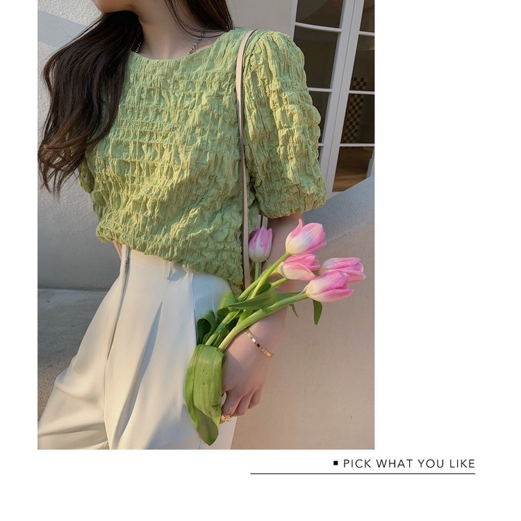 Áo Sơ Mi Chiffon Tay Ngắn Phồng Dễ Thương Thời Trang Mùa Hè Cho Nữ