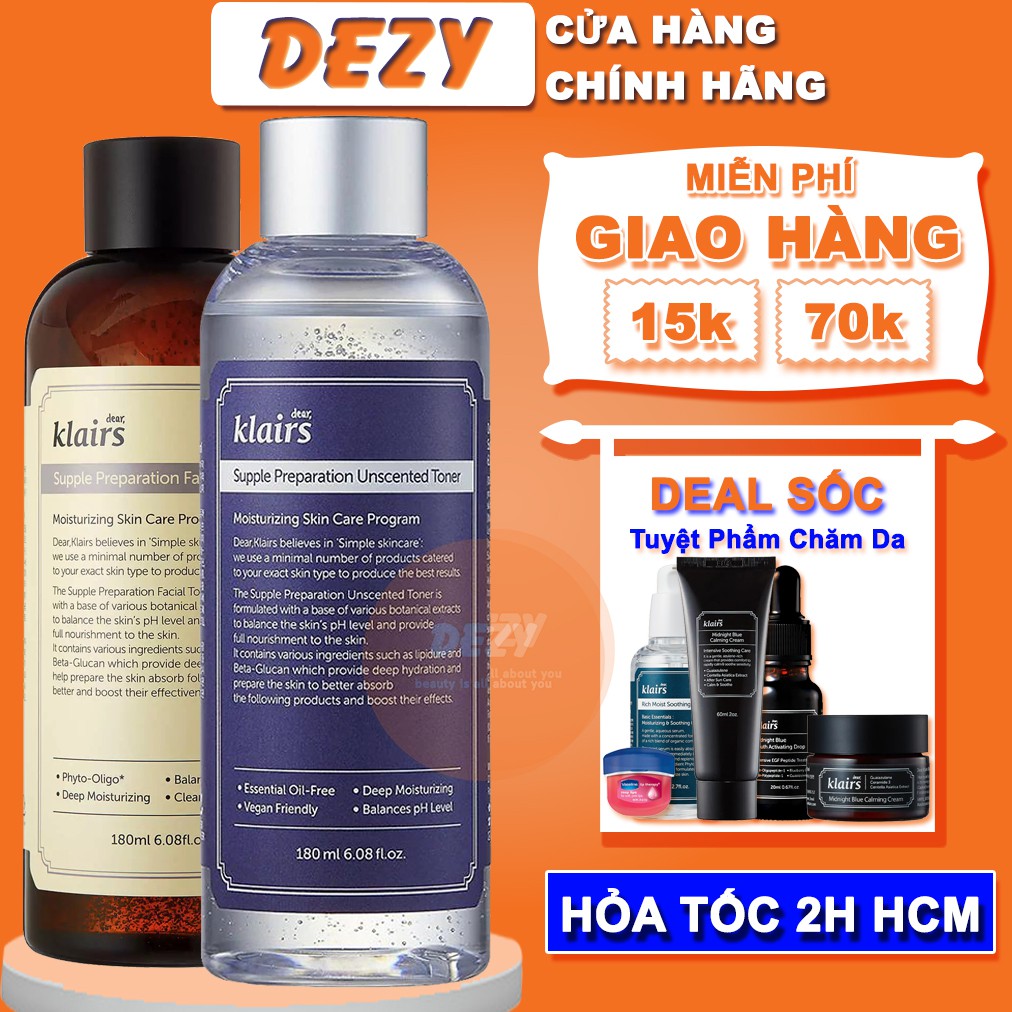 [CHÍNH HÃNG] Toner Klairs Nước Hoa Hồng Toners Không Mùi Da Dầu Da Mụn Skincare Dưỡng Ẩm Cùng Bông Tẩy Trang Dezy Shop