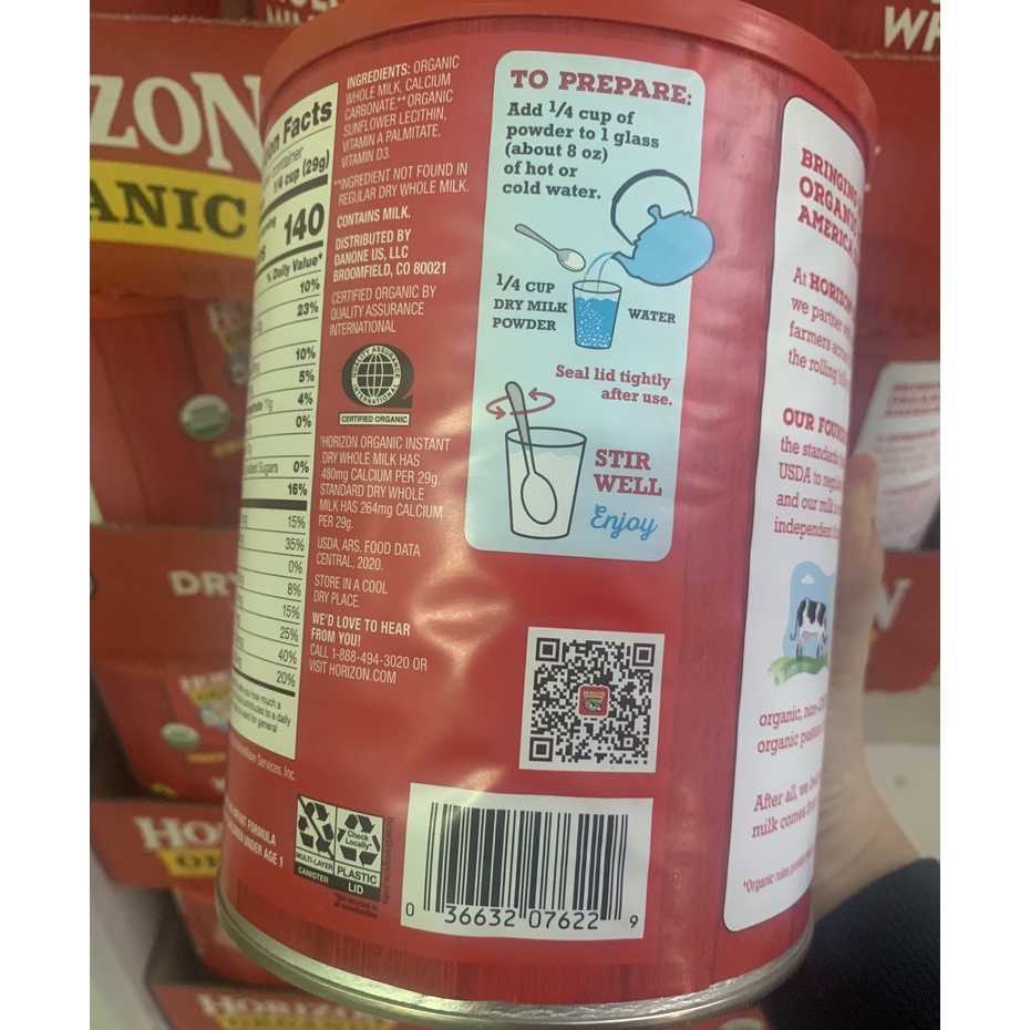Sữa Horizon Organic Dry Whole Milk - Sữa tươi dạng bột hữu cơ Organic Horizon 870gr