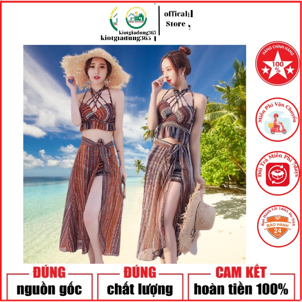 Sét áo Tắm đi Biển Kèm Khăn Mẫu Mới - Bộ bikini đi Bơi 3 Chi Tiết Kèm Khăn