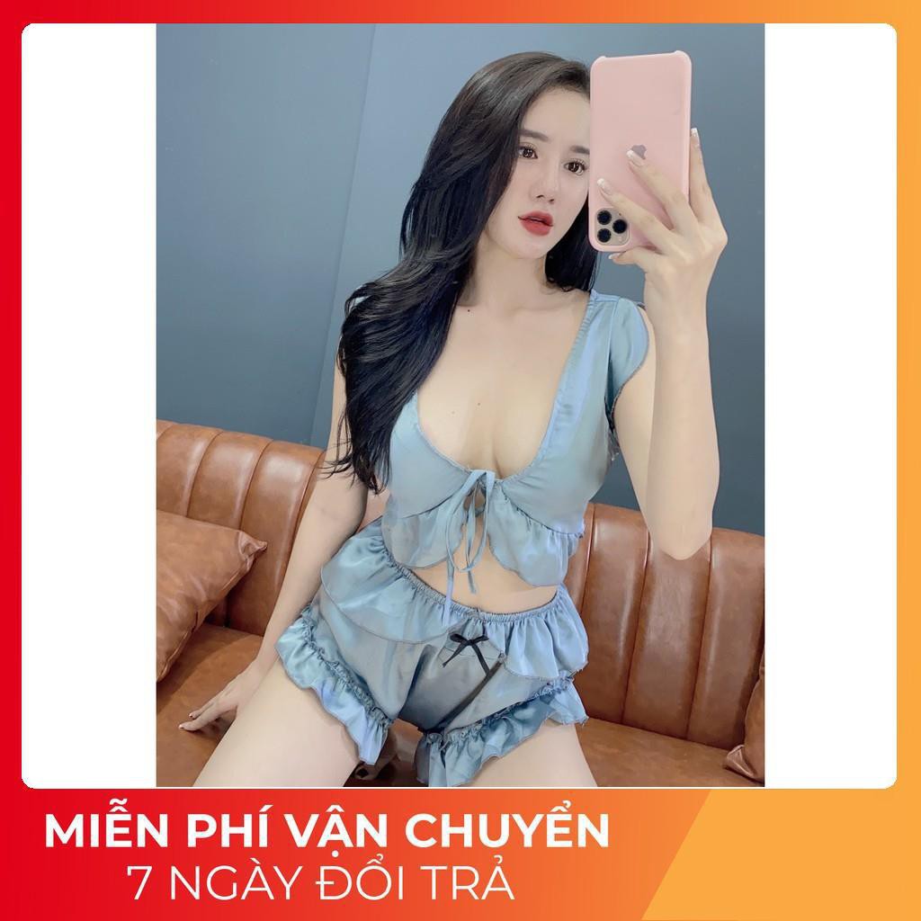 Đồ Ngủ Sexy Nữ 💫 FREE SHIP 💫Đồ Ngủ Sexy Lụa Phi Hai Dây Chất Mịn Quyến Rũ BO CROPTOP NO