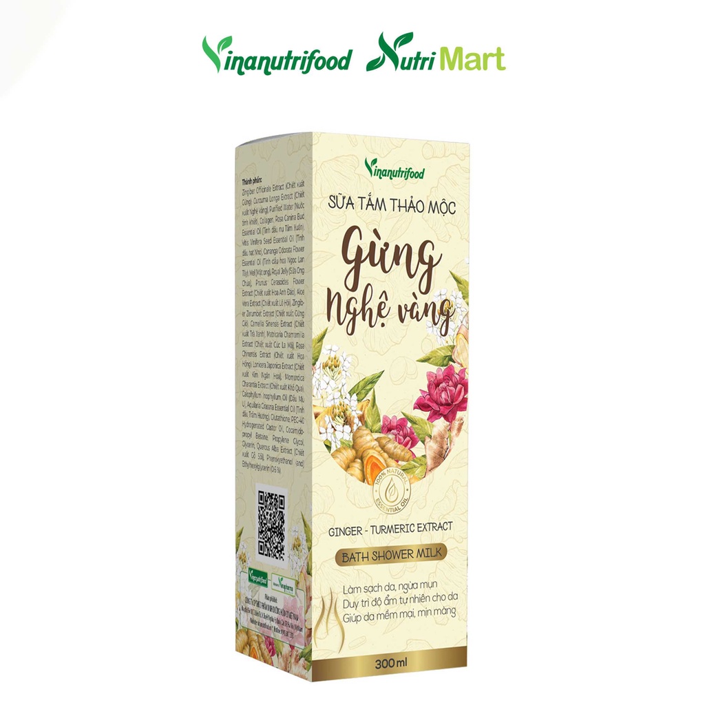 Dầu tắm Gừng Nghệ Vàng Vinanutrifood, làm sạch và dưỡng ẩm da, Hộp 300ml